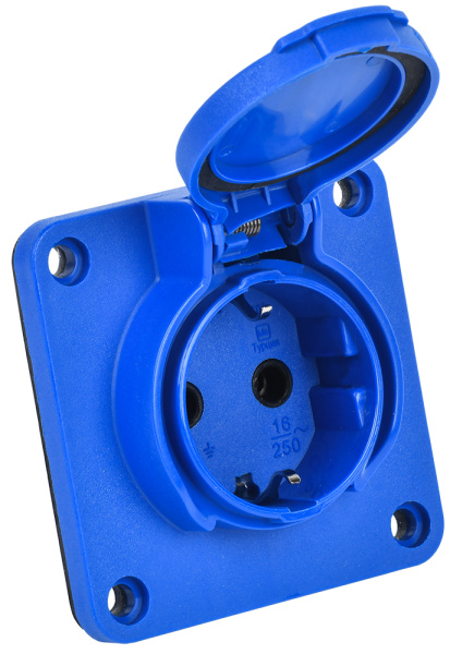IEK РП17-3 розетка панельная  2Р+РЕ 16А у/ф з/к кр. IP54 син. MAGNUM
