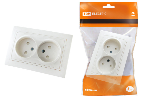 TDM Розетка двойная 2П с защ. шт. 10А 250В белая "Таймыр" SQ1814-0017