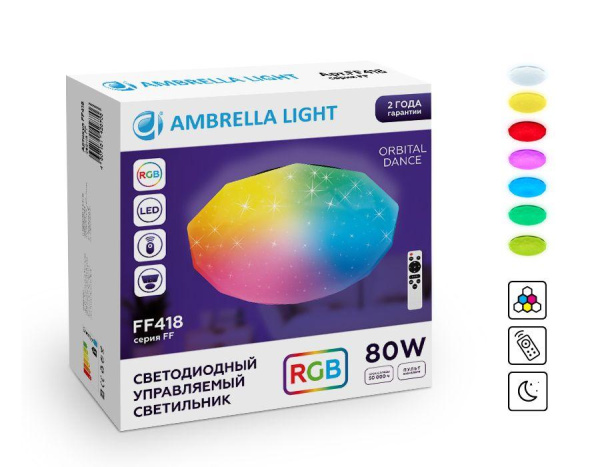 Ambrella Светодиодный светильник c подсветкой RGB FF418 WH белый 80W D500*90 (ПДУ ИК) Купить Ambrella Светодиодный светильник c подсветкой RGB FF418 WH белый 80W D500*90 (ПДУ ИК)