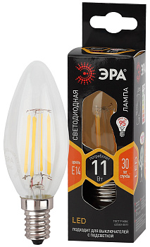 ЭРА F-LED B35-11w-827-E14 (филамент, свеча, 11Вт, тепл, E14)