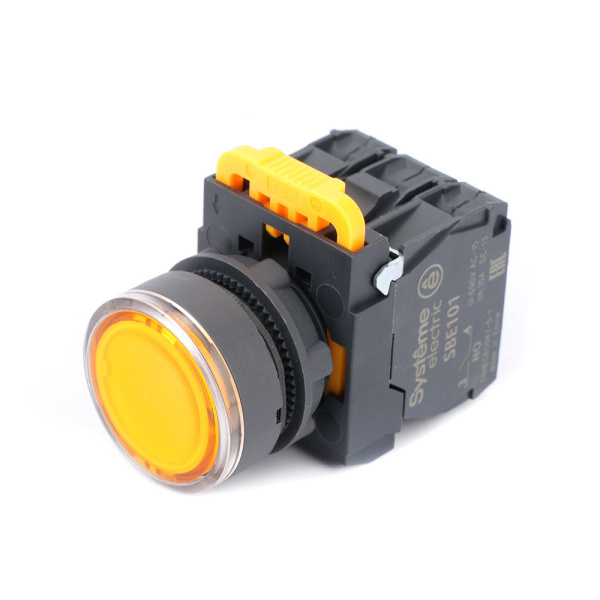 Systeme Electric Кнопка SB5 с подсветкой в сборе модуль 22мм желтая пластик 230-240ВAC 1НО+1НЗ