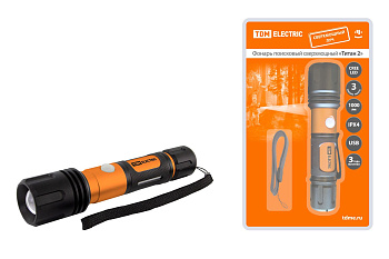 TDM Фонарь «Титан 2» 10 Вт 1 светодиод CREE 1000 лм, 1х18650 3.7 В 2200 мА*ч , IPX4, USB, SQ0350-0061