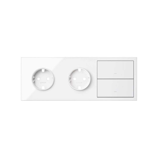 Simon 100 Белый глянец Кит 3 поста, фронт. Накладка на 2 розетки Schuko + 2 клавиши выключателей 10020310-130