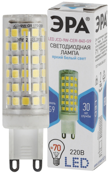 ЭРА LED JCD-9W-CER-840-G9 (диод, капсула, 9Вт, нейтр, G9)