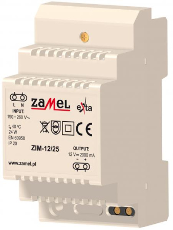 Zamel Блок питания импульсный 230VAC/12VDC 2500мА IP20 на DIN рейку 3мод ZIM-12/25