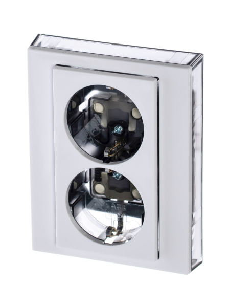 ABB EPJ Levit белый / дымчатый чёрный Розетка двойная с заземл, со шторками 2CHH223457C6062