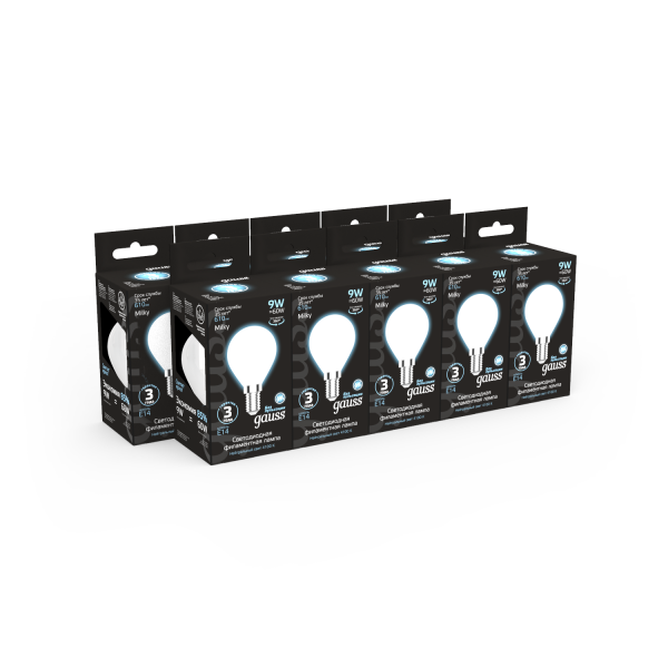 Купить Gauss Лампа Filament Шар 9W 610lm 4100К Е14 milky LED 105201209