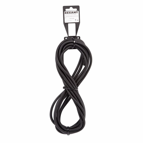 Труба автомобильная гофрированная 4,6 мм ПОЛИПРОПИЛЕН 5 м разрезная Rexant 15-0505