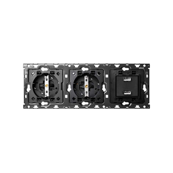 Simon 100 Кит 3 поста механизм 2 розетки Schuko + 1 з/у 2хUSB + суппорт 10010308-039
