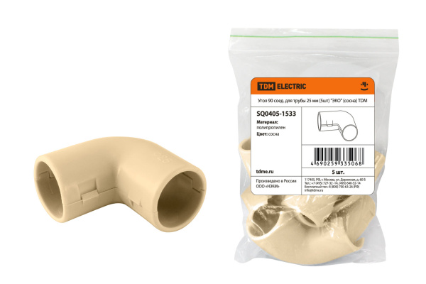 TDM Угол 90 соед. для трубы 25 мм (5шт) "ЭКО" (сосна) SQ0405-1533