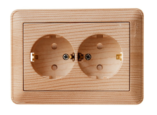 Systeme Electric Wessen 59 Сосна Розетка 2-ая с/з с защитными шторками (в сборе, с рамкой)