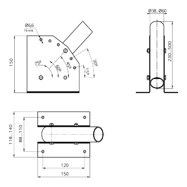 Купить Gauss Кронштейн для уличных светильников с переменным углом 230х150х130 D60мм 903265103