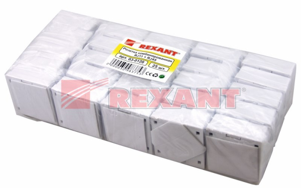 Купить Комбинированная розетка 1-порт RJ-45 + 1 порт RJ-11, внешняя Rexant 03-0120