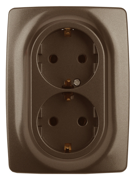 ЭРА 12-2108-13 Розетка 2X2P+E Schuko со шторками, 16A-250В, IP20, 12, Бронза
