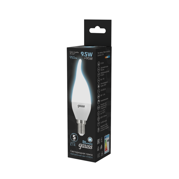 Купить Gauss Лампа Свеча на ветру 9.5W 950lm 4100K E14 LED 104101210