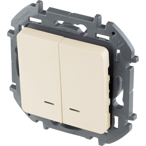 Купить Legrand INSPIRIA Слоновая кость Выключатель двухклавишный с подсветкой/индикацией 10 AX - 250 В 673631