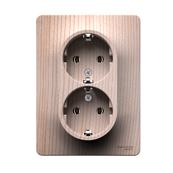 Systeme Electric Glossa РОЗЕТКА двойная с заземлением, 16А, в сборе, СОСНА