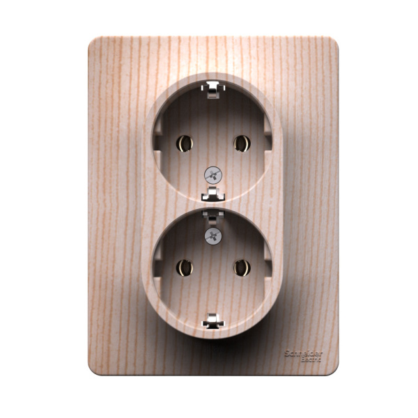 Systeme Electric Glossa РОЗЕТКА двойная с заземлением, 16А, в сборе, СОСНА
