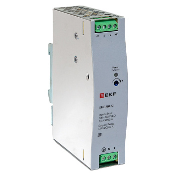 EKF Блок питания на дин рейку 75Вт,Uвх ~ 220 В AC, Uвых - 12 В DC постоянного тока