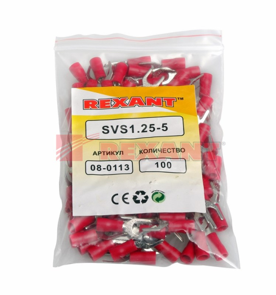 Купить Наконечник вилочный изолированный 5.3мм 0.5-1.5мм² (НВи 1.5-5 / НВи 1,25-5) красный Rexant 08-0113