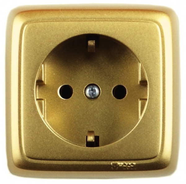 Hegel Альфа наруж Золото РА16-113-07 Розетка с/з, изол. пластиной (250В, 16А)
