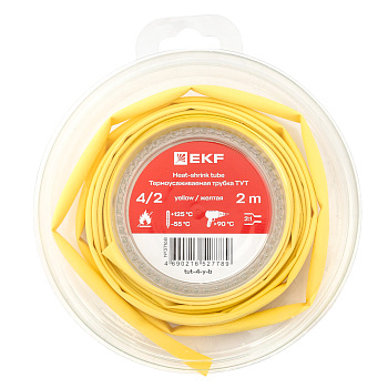 EKF Термоусаживаемая трубка ТУТ нг 4/2 желтая ролик 2 м