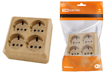 TDM Розетка четырехместная 2П+3 открытой установки IP20 16A сосна "Ладога" SQ1801-0422