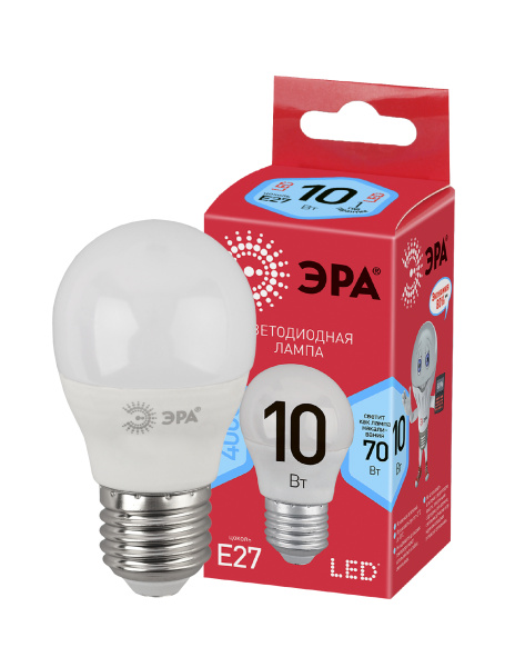 ЭРА ECO LED P45-10W-840-E27 (диод, шар, 10Вт, нейтр, E27)