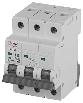 Автоматический выключатель ЭРА PRO VA63-3P25C4.5 ВА47-63 3P 25А кривая C 4,5кА