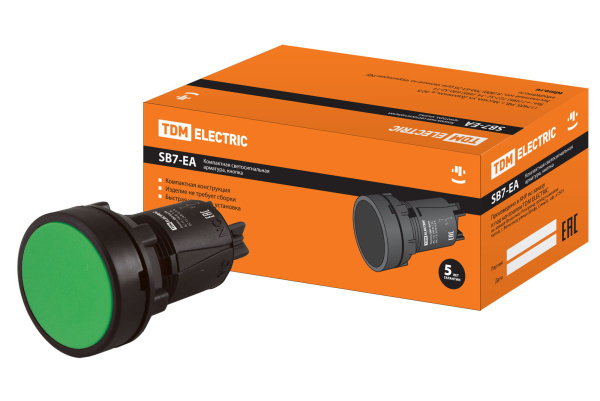 TDM Кнопка переключатель SB7-EA35 d22мм 1з+1р зеленая SQ0746-0021