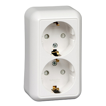 SE Wessen Прима наруж Бел Розетка 2-ая с/з с защитными шторками 16А (в сборе) (индивид.упак.) RA16-214-BI