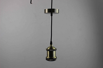 SUN-LUMEN Ретро-патрон с подвесом провод Черный E40  с кольцом, 2x0,75, патрон Бронза, 2m 056-694