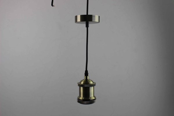 SUN-LUMEN Ретро-патрон с подвесом провод Черный E40  с кольцом, 2x0,75, патрон Бронза, 2m 056-694