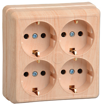 IEK OKTAVA РС24-3-ОС Розетка 4местн. с з/к 16А откр.уст. (сосна)