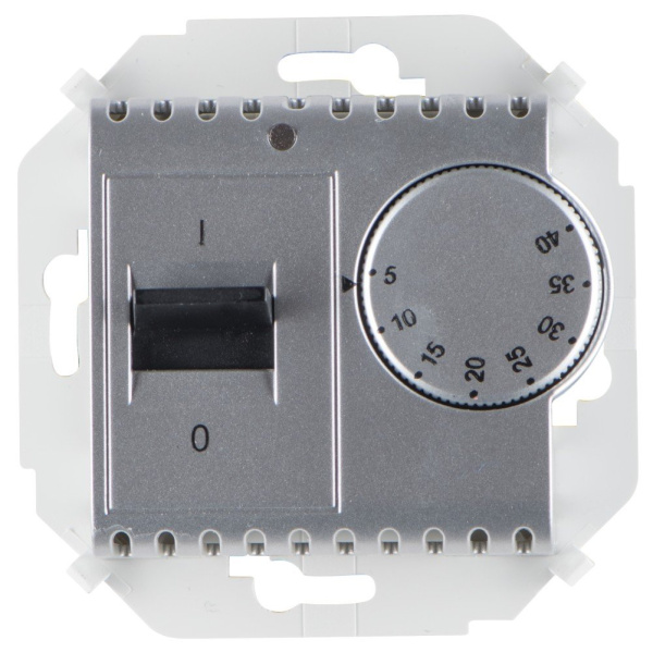 Simon 15 Алюминий Регулятор тёплого пола, с датчиком, 16А, 230В, 3600Вт, 5-40град, IP20 1591775-033