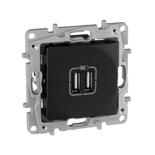 Legrand Etika Антрацит Розетка USB 2-ая 240В/5В 2400мА 672694