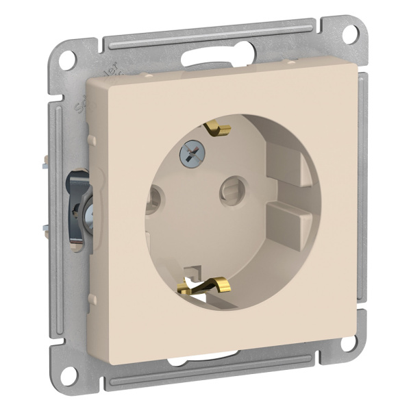 Systeme Electric AtlasDesign Беж Розетка с/з со шторками, 16А, механизм