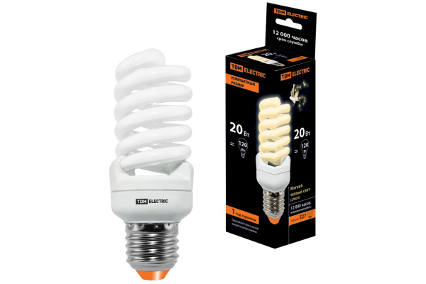 TDM Лампа энергосберегающая КЛЛ-FSТ2-20 Вт-2700 К–Е27 КОМПАКТ (41х108 мм) SQ0323-0192