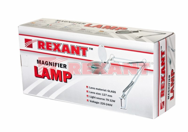 Купить Лупа на струбцине круглая 5D с подсветкой, белая Rexant 31-0011