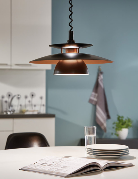 Купить Eglo 31666 Подвес BRENDA, 1X60W (E27), пластик, сталь, черный/черный, медный, черный кабель