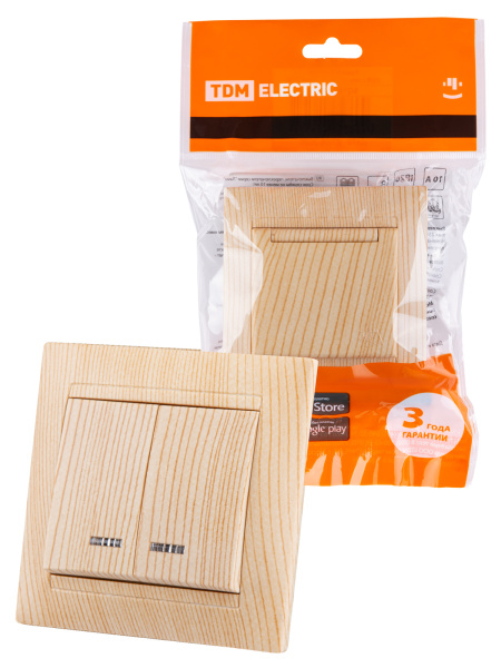 TDM Выключатель 2 кл. с подсветкой 10А сосна "Лама" SQ1815-0305