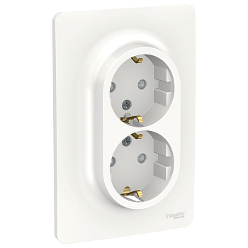 SE Unica New Бел Розетка двойная, со шторками, с заземлением, винт. зажим. NU206718