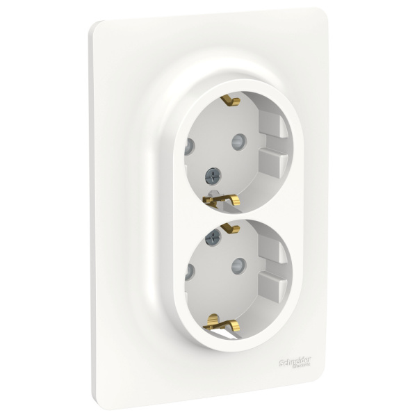 SE Unica New Бел Розетка двойная, со шторками, с заземлением, винт. зажим. NU206718