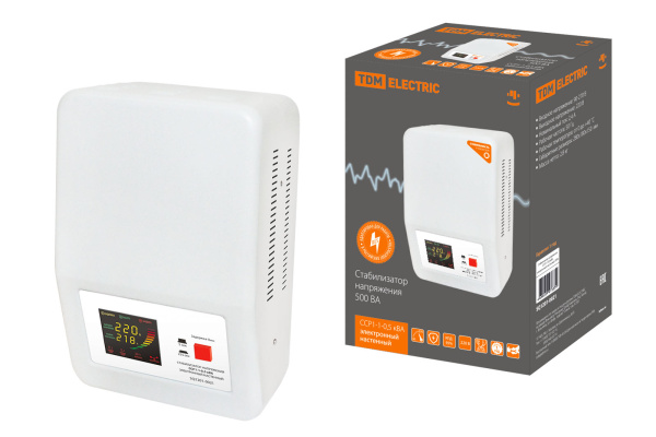 TDM Стабилизатор напряжения ССР1-1-0,5кВА электронный настенный SQ1201-0021