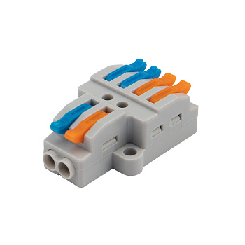 Клемма СМК 2х2 проходная разветвительная 2 полюса, с монтажной площадкой (1 ввод, 2 вывода на полюс) (50 шт./уп.) Rexant 07-5235