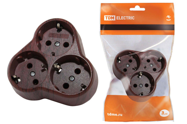 TDM Блок на 3 гнезда 2П+З круглый 16А 250B "Эко" (бук) SQ1806-0082
