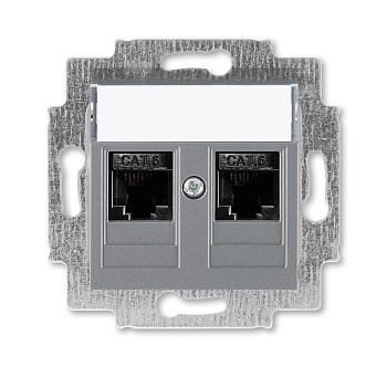 ABB EPJ Levit сталь / дымчатый чёрный Розетка компьютерная, 2хRJ45 кат,6, сталь 2CHH296118A6069