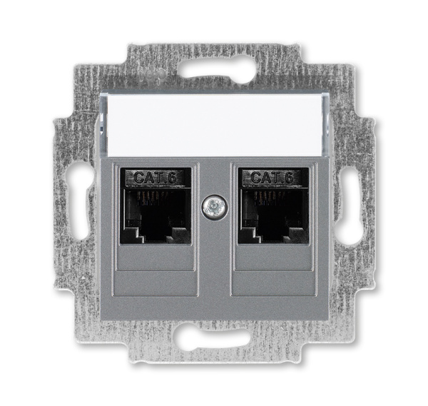 ABB EPJ Levit сталь / дымчатый чёрный Розетка компьютерная, 2хRJ45 кат,6, сталь 2CHH296118A6069
