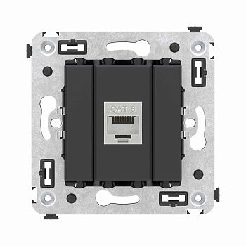 DKC Компьютерная розетка RJ-45 без шторки в стену, кат.6 одинарная экранированная, "Avanti", "Черный матовый"
