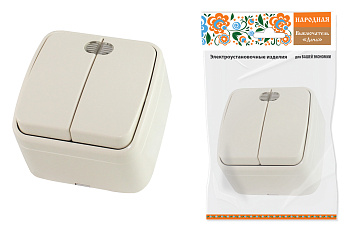 TDM Выключатель 2-кл. открытой установки с подсветкой IP20 10А, сл. кость "Дача" Народная SQ1824-0017